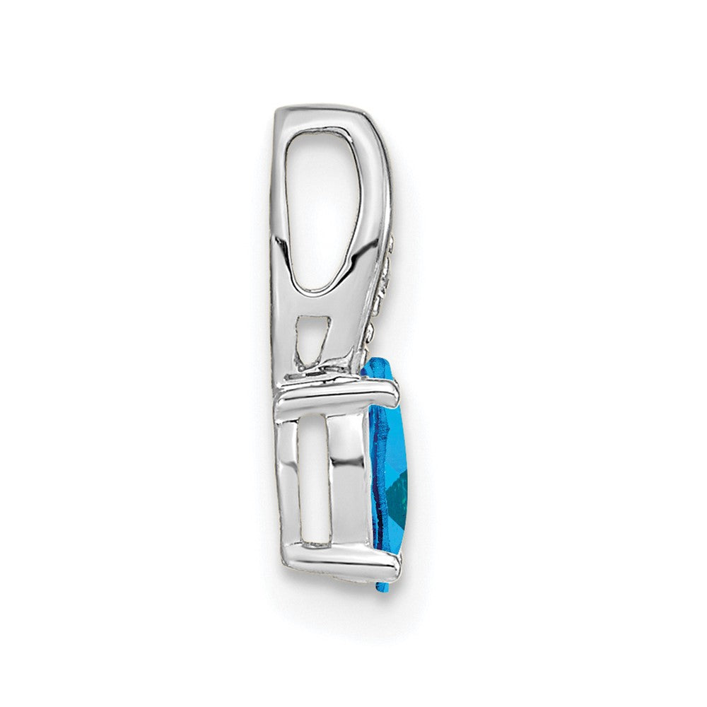 14k White Gold Blue Topaz and Diamond Pendant