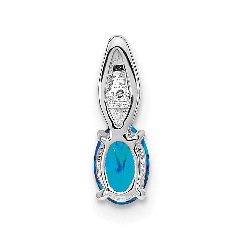 14k White Gold Blue Topaz and Diamond Pendant