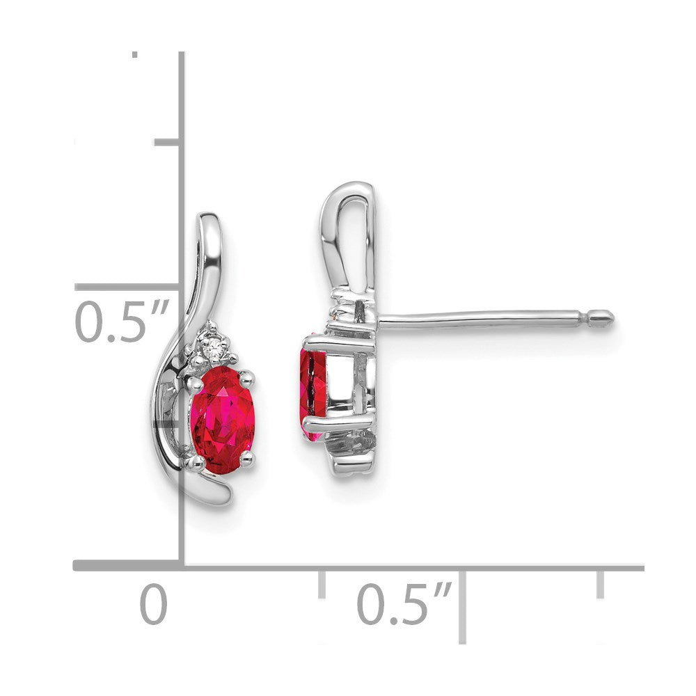 14k White Gold Ruby and Diamond Post Earrings