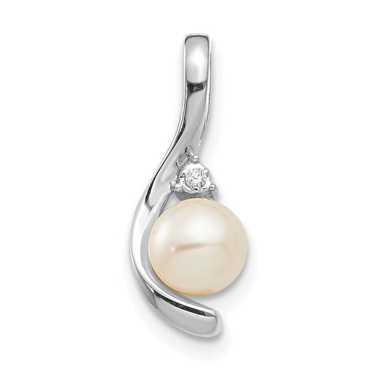 14k White Gold FW Cultured Pearl and Diamond Pendant