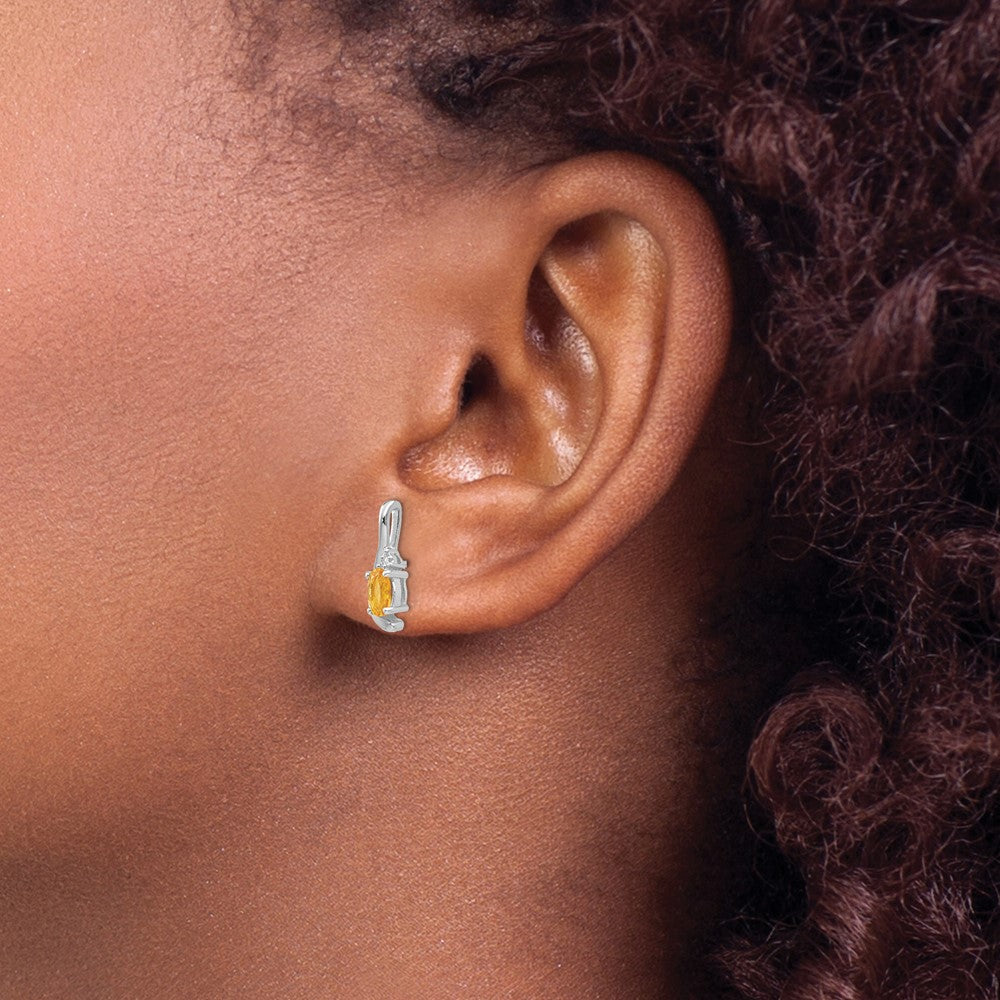 14k White Gold Citrine and Diamond Post Earrings