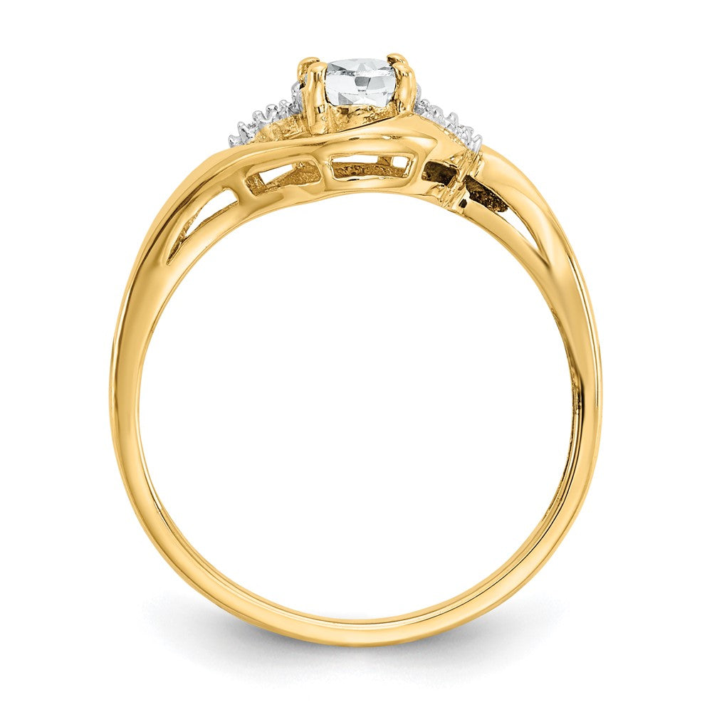 14k Yellow Gold White Topaz and Diamond Ring