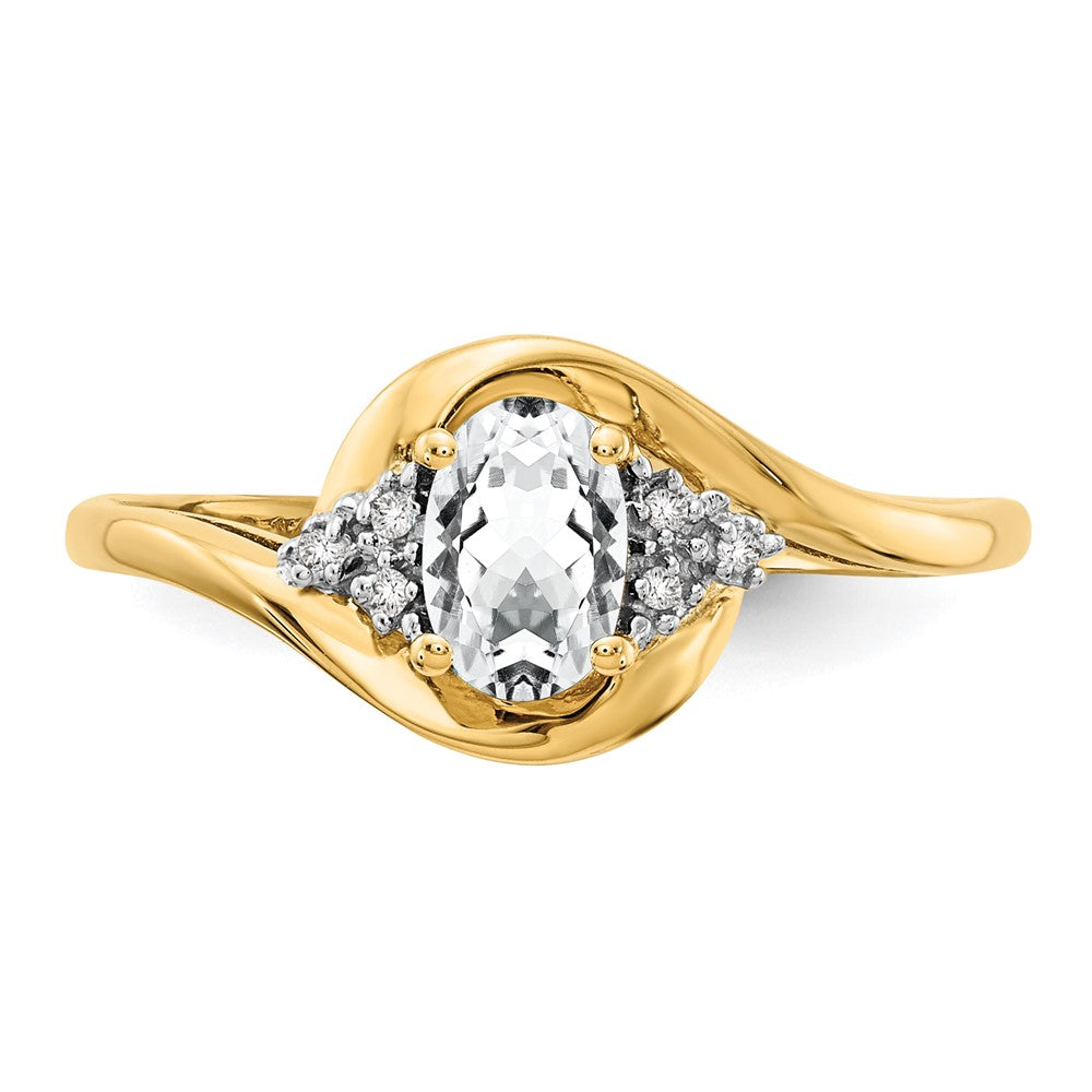 14k Yellow Gold White Topaz and Diamond Ring