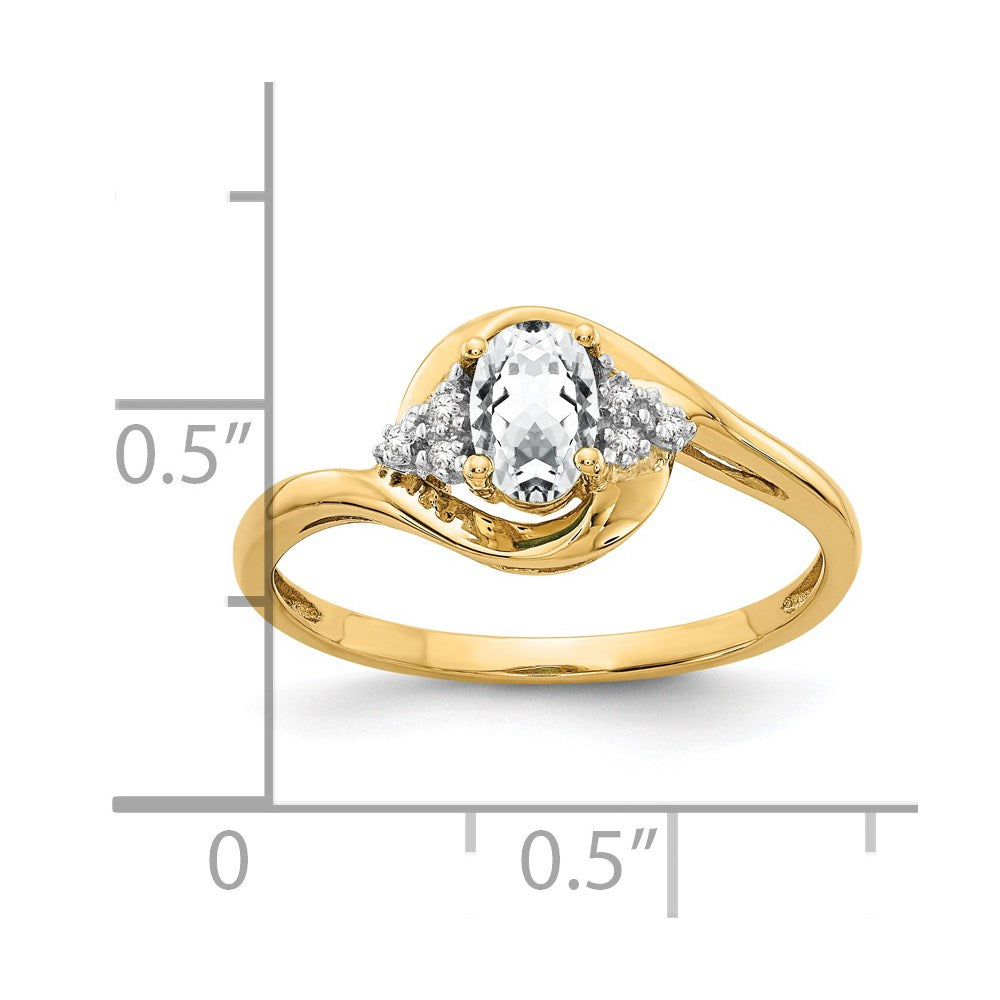 14k Yellow Gold White Topaz and Diamond Ring