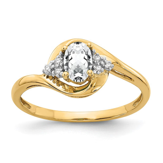 14k Yellow Gold White Topaz and Diamond Ring