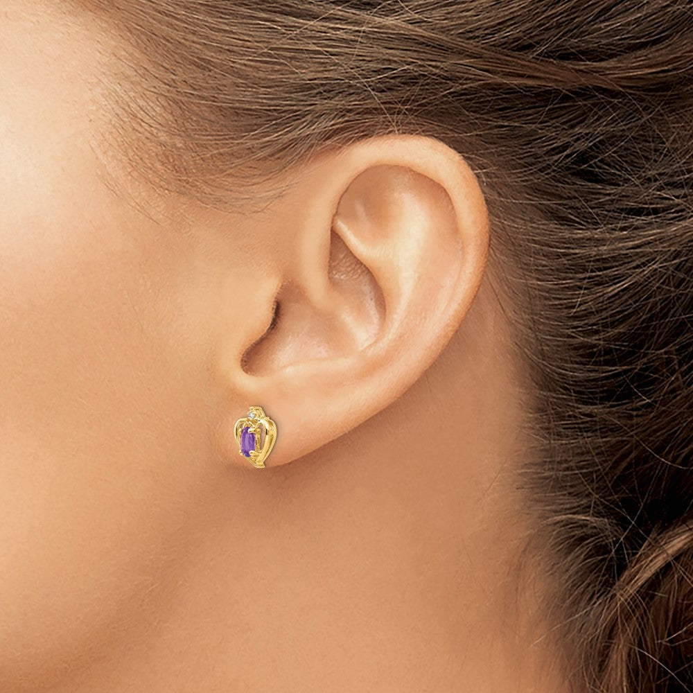 14k Amethyst and Diamond Heart Earrings