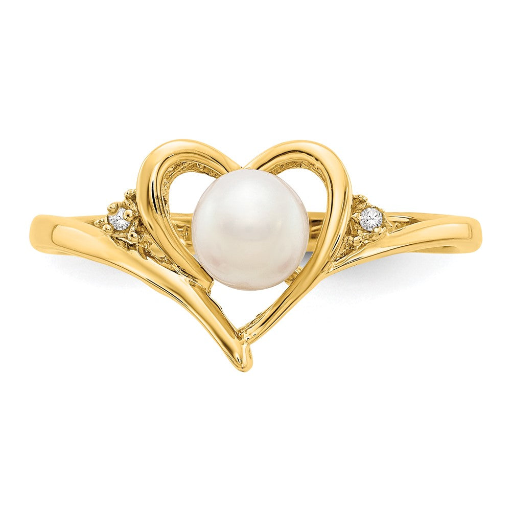 14k Yellow Gold FW Cultured Pearl and Diamond Heart Ring