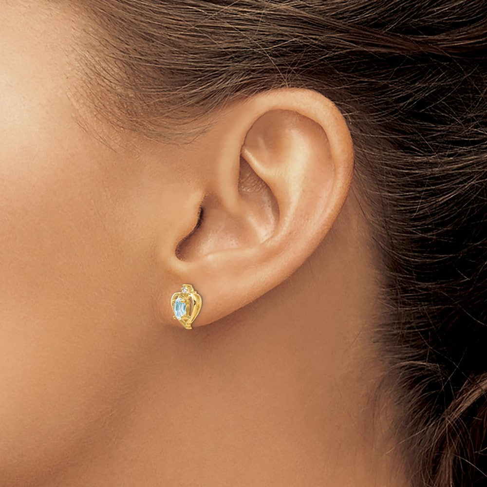 14k Aquamarine and Diamond Heart Earrings