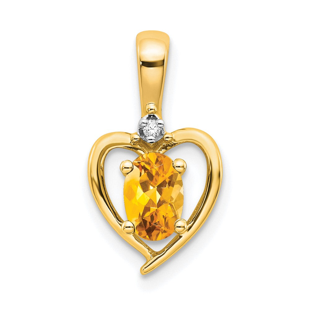 14k Yellow Gold Citrine and Diamond Heart Pendant