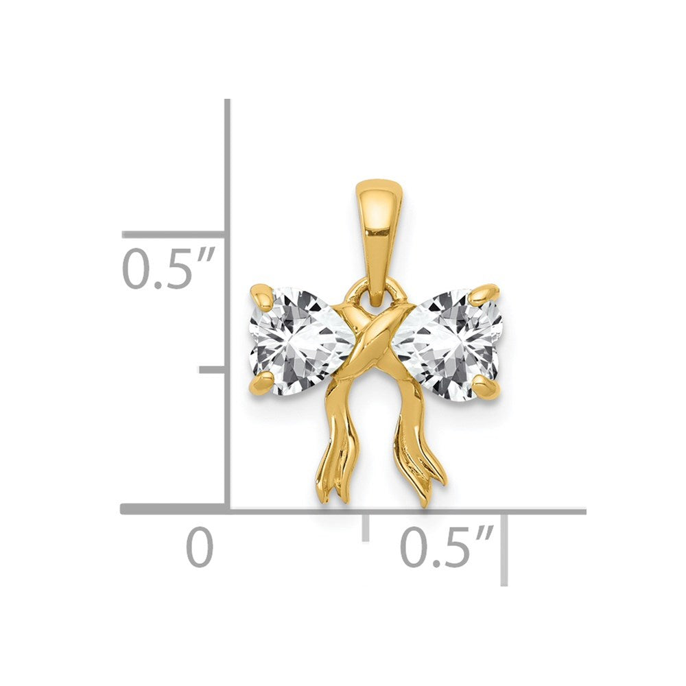 14k Gold Polished White Topaz Bow Pendant