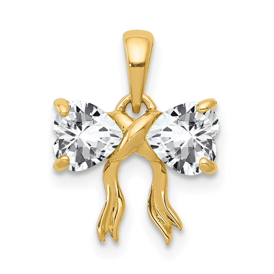 14k Gold Polished White Topaz Bow Pendant