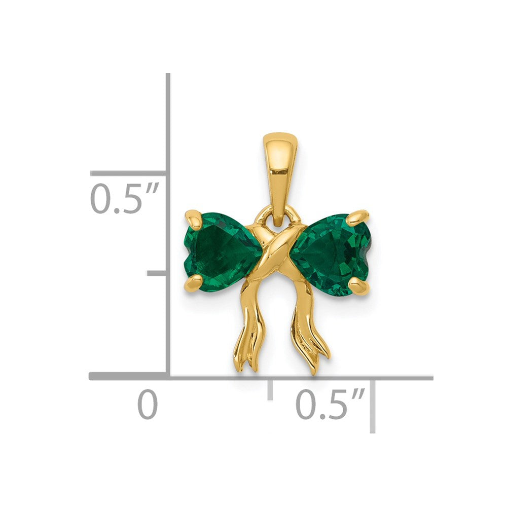 14k Gold Polished Created Emerald Bow Pendant