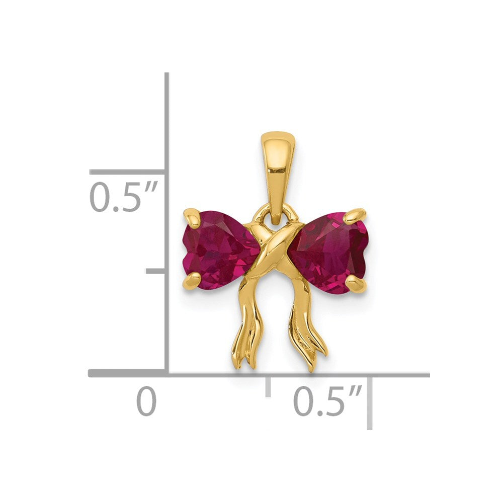 14k Gold Polished Created Ruby Bow Pendant