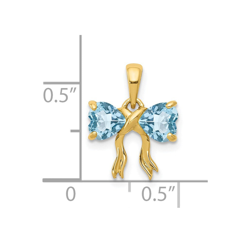 14k Gold Polished Light Swiss Blue Topaz Bow Pendant