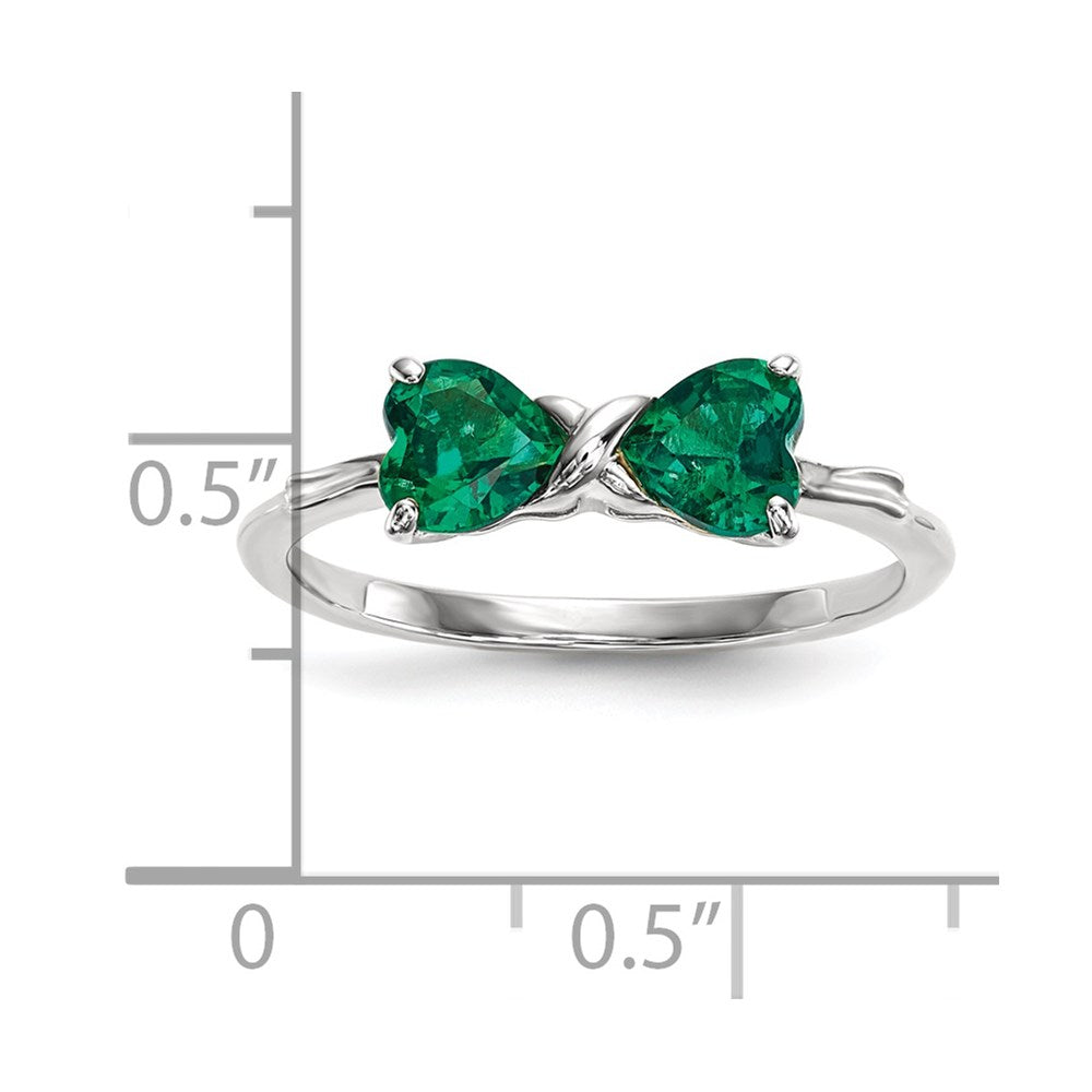 14k White Gold Polished Created Emerald Bow Ring