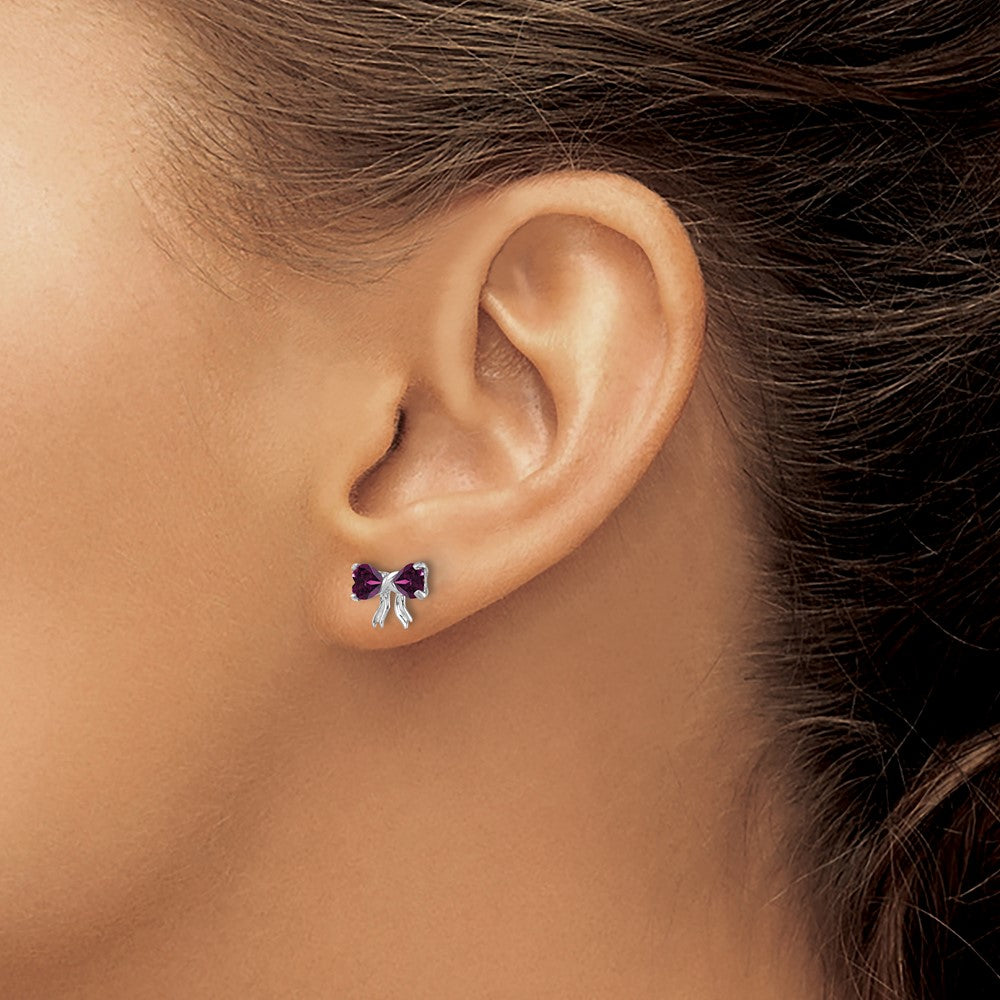 14k White Gold Polished Rhodolite Bow Post Earrings