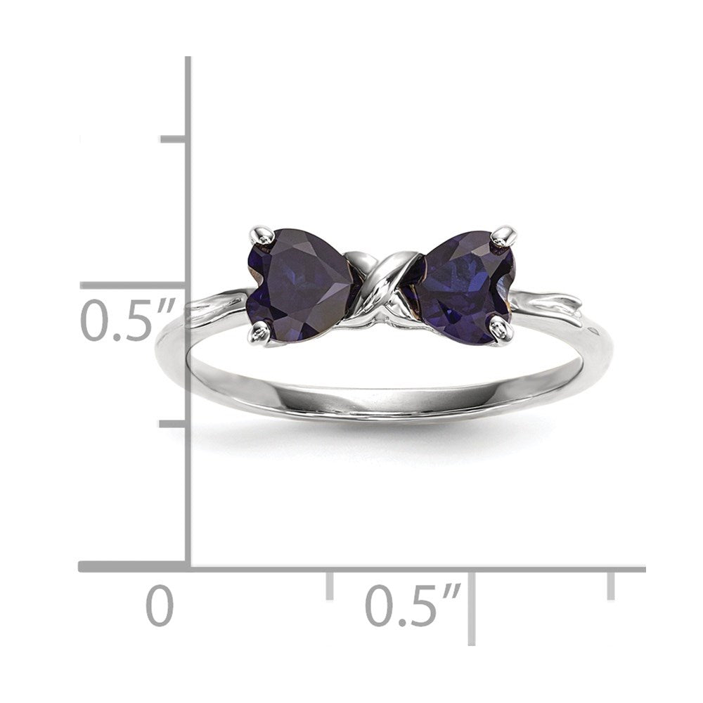 14k White Gold Polished Created Sapphire Bow Ring