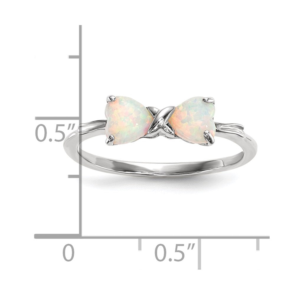 14k White Gold Polished Created Opal Bow Ring