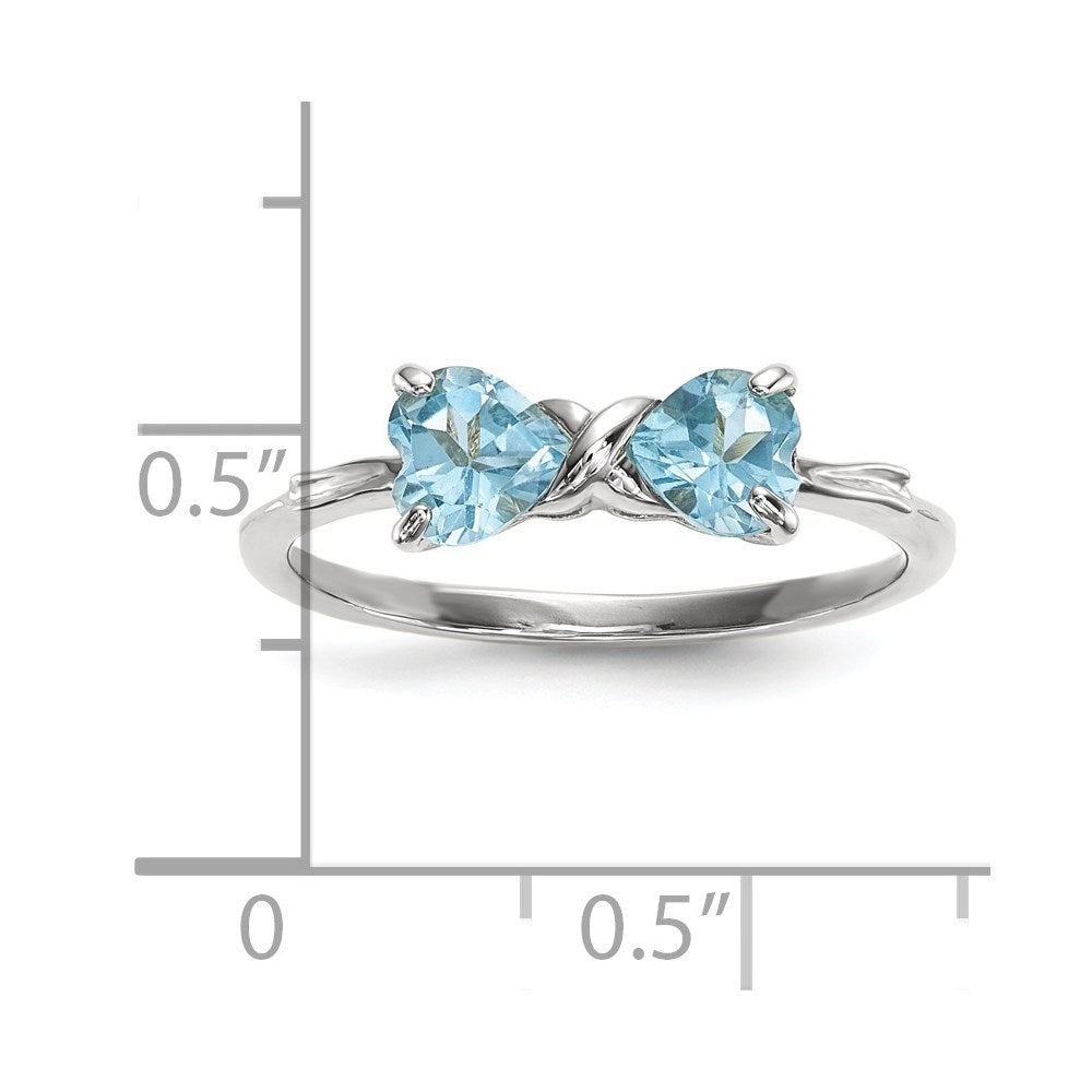 14k White Gold Polished Light Swiss Blue Topaz Bow Ring