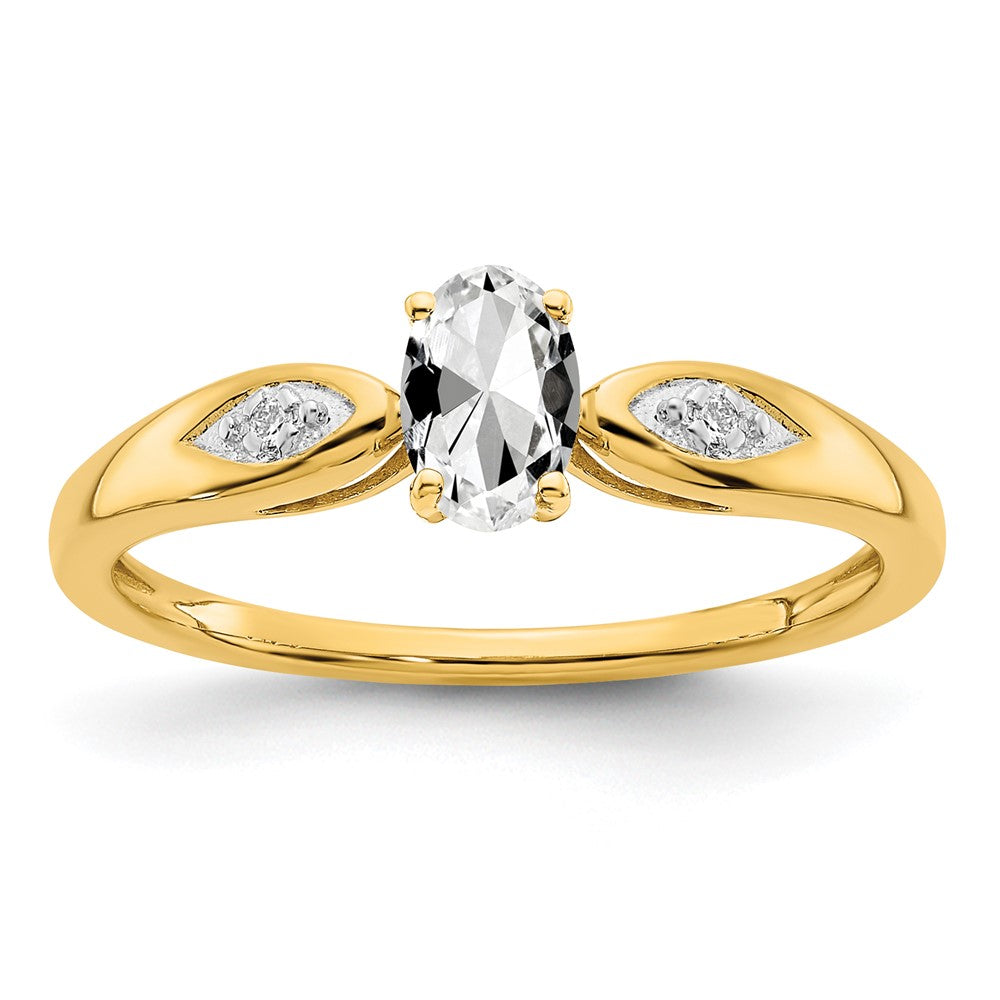 14k Yellow Gold White Topaz and Diamond Ring