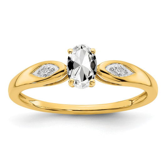 14k Yellow Gold White Topaz and Diamond Ring