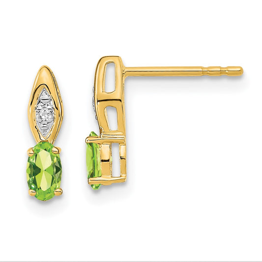 14k Peridot and Diamond Post Earrings