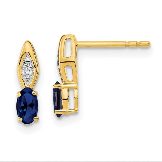 14k Sapphire and Diamond Post Earrings