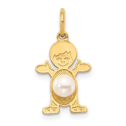 14K Yellow Gold Boy 4mm FW Cultured Pearl-June