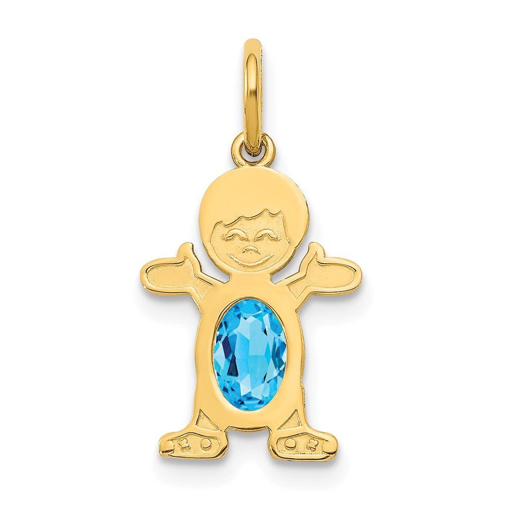 14K Yellow Gold Boy 6x4 Oval Genuine Blue Topaz-December