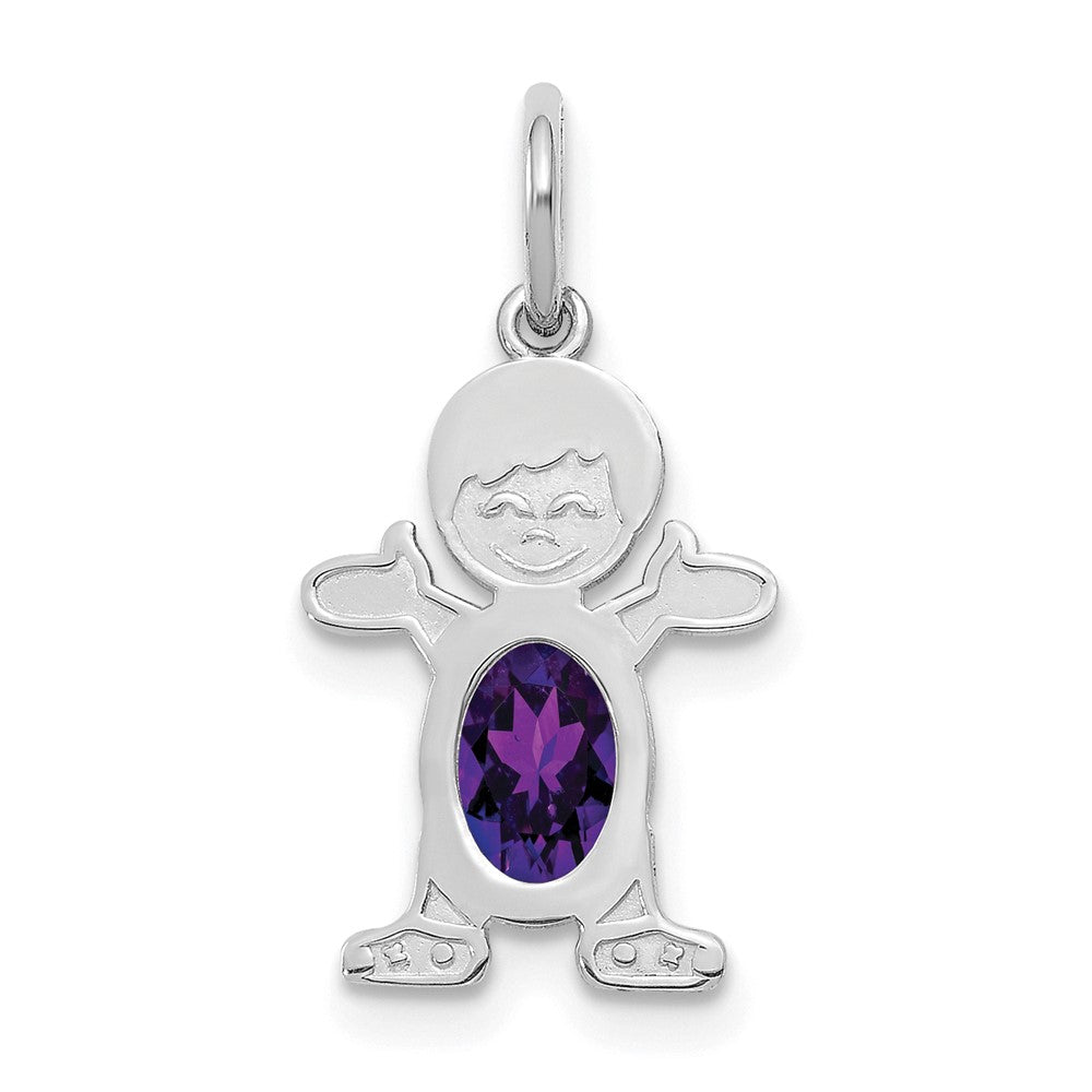 14k White Gold Boy 6x4 Oval Genuine Amethyst-February