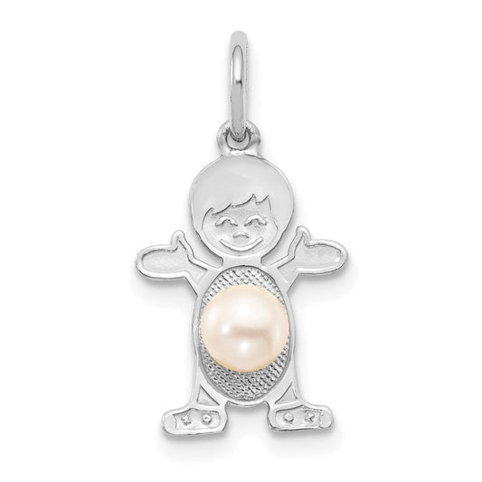 14K White Gold Boy 4mm FW Cultured Pearl-June
