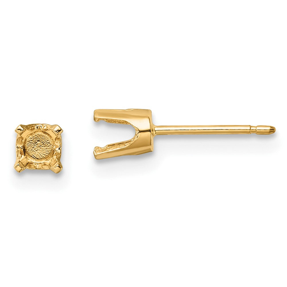 14k Yellow Gold 4mm Round Stud Earring Mounting w/backs