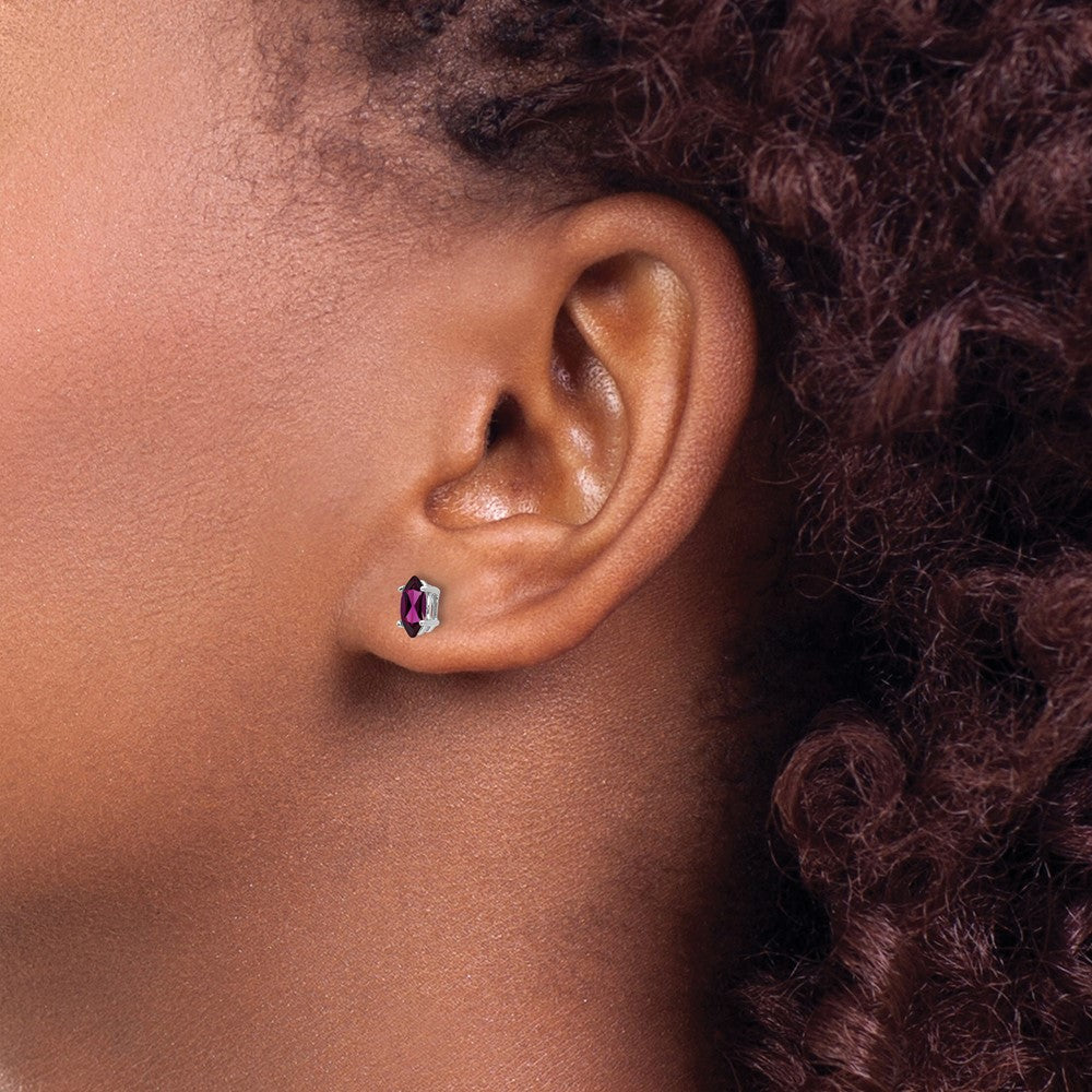 14k White Gold 6X3mm Rhodolite Garnet Marquise Stud Earring