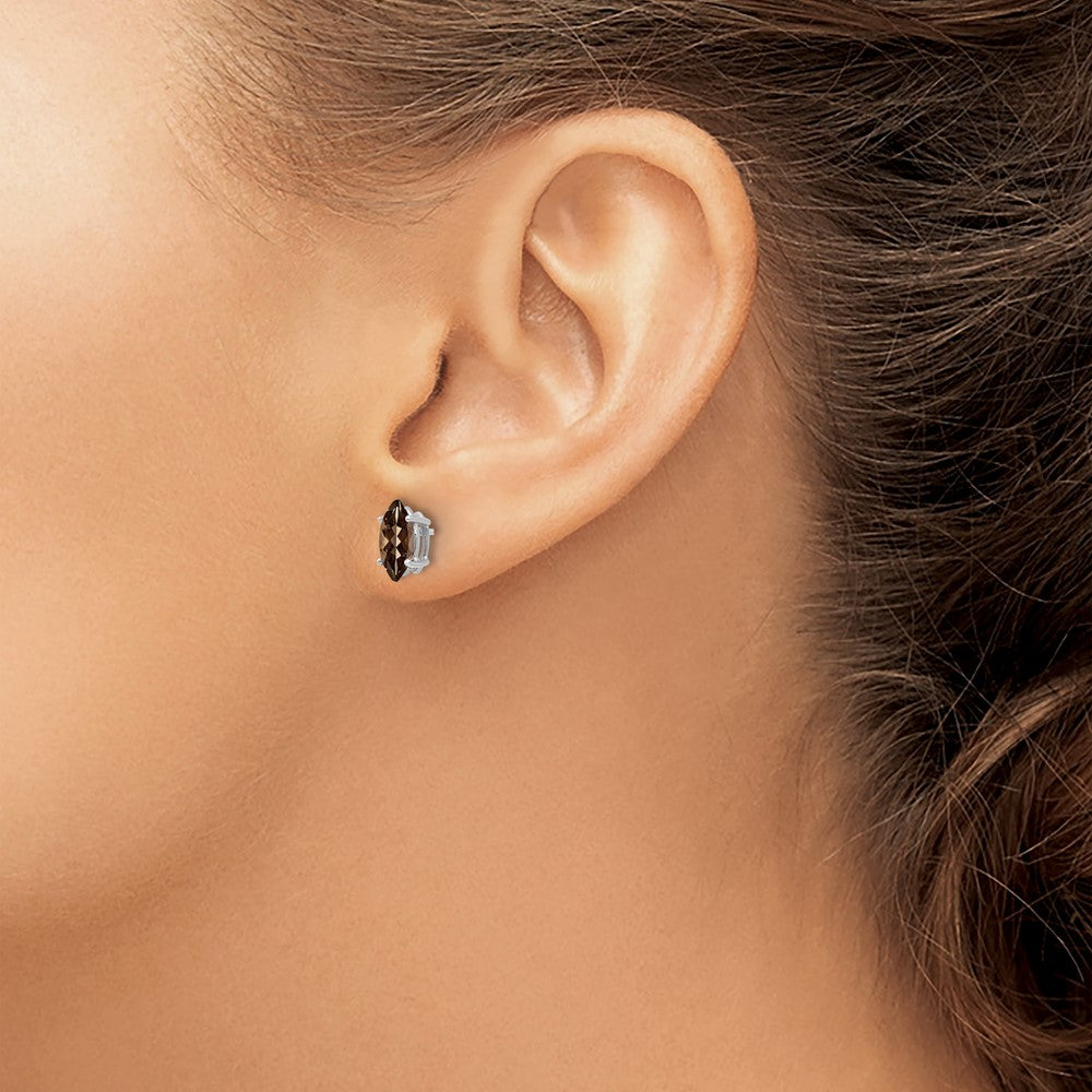14kw 8x4mm Marquise Checker-Cut Smoky Quartz Earring