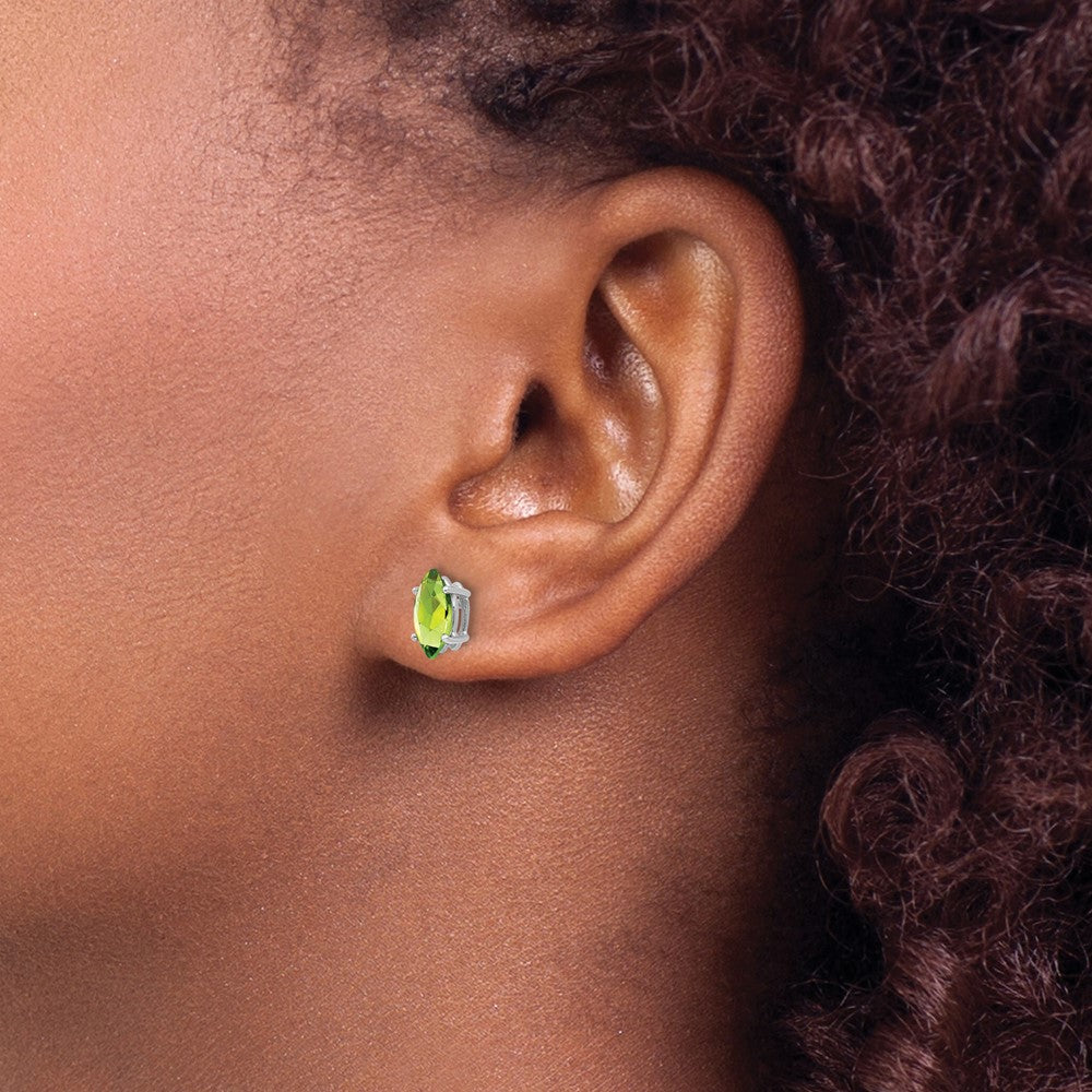 14k White Gold 8x4mm Peridot Marquise Stud Earring