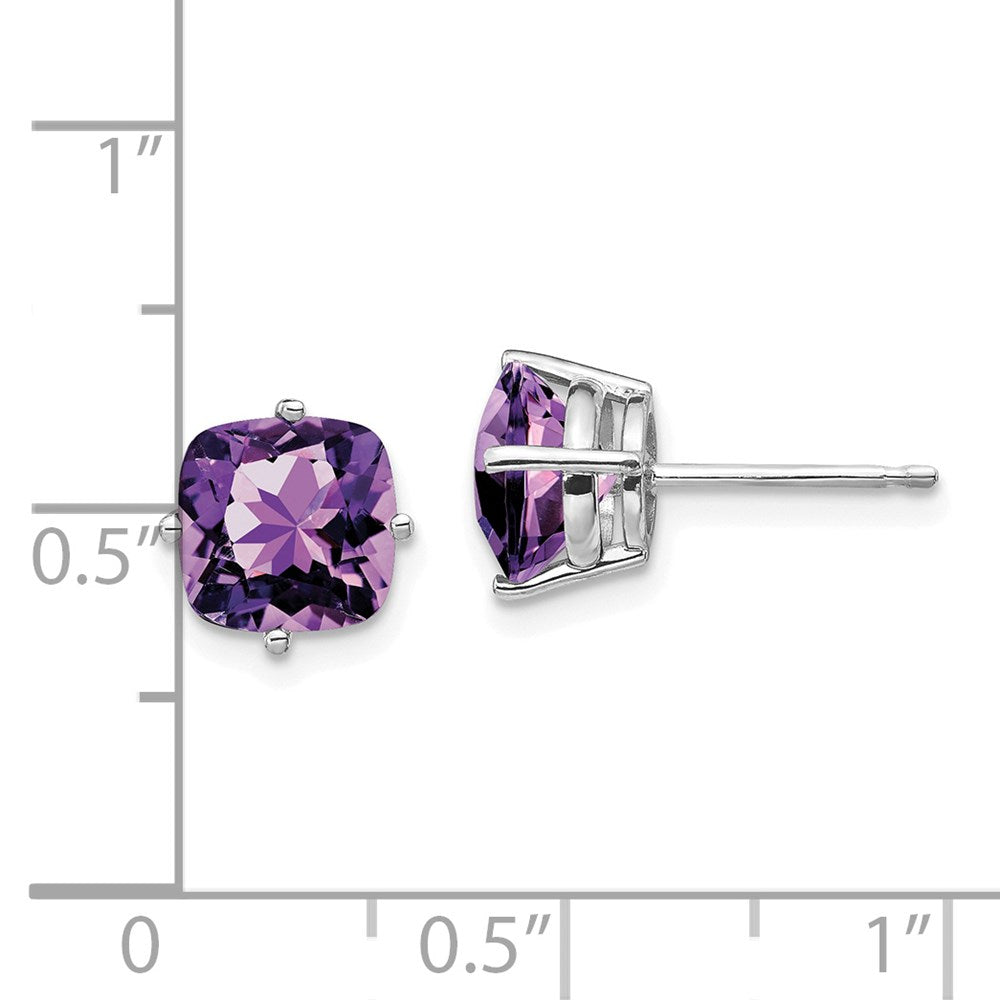 14k White Gold 7x7mm Cushion Amethyst earring