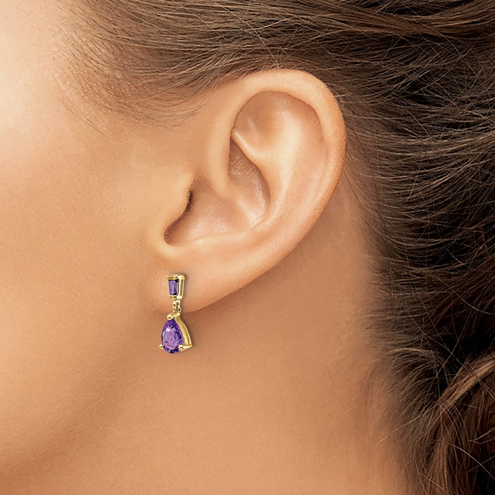 14k Yellow Gold Amethyst Dangle Post Earrings