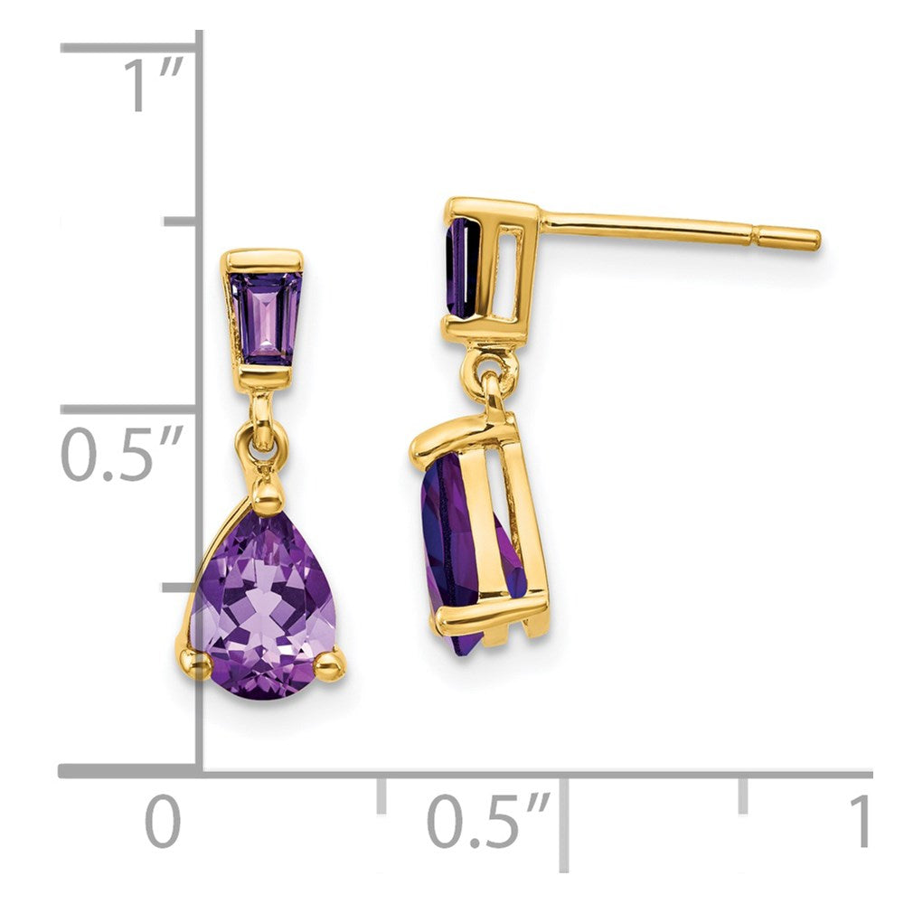 14k Yellow Gold Amethyst Dangle Post Earrings