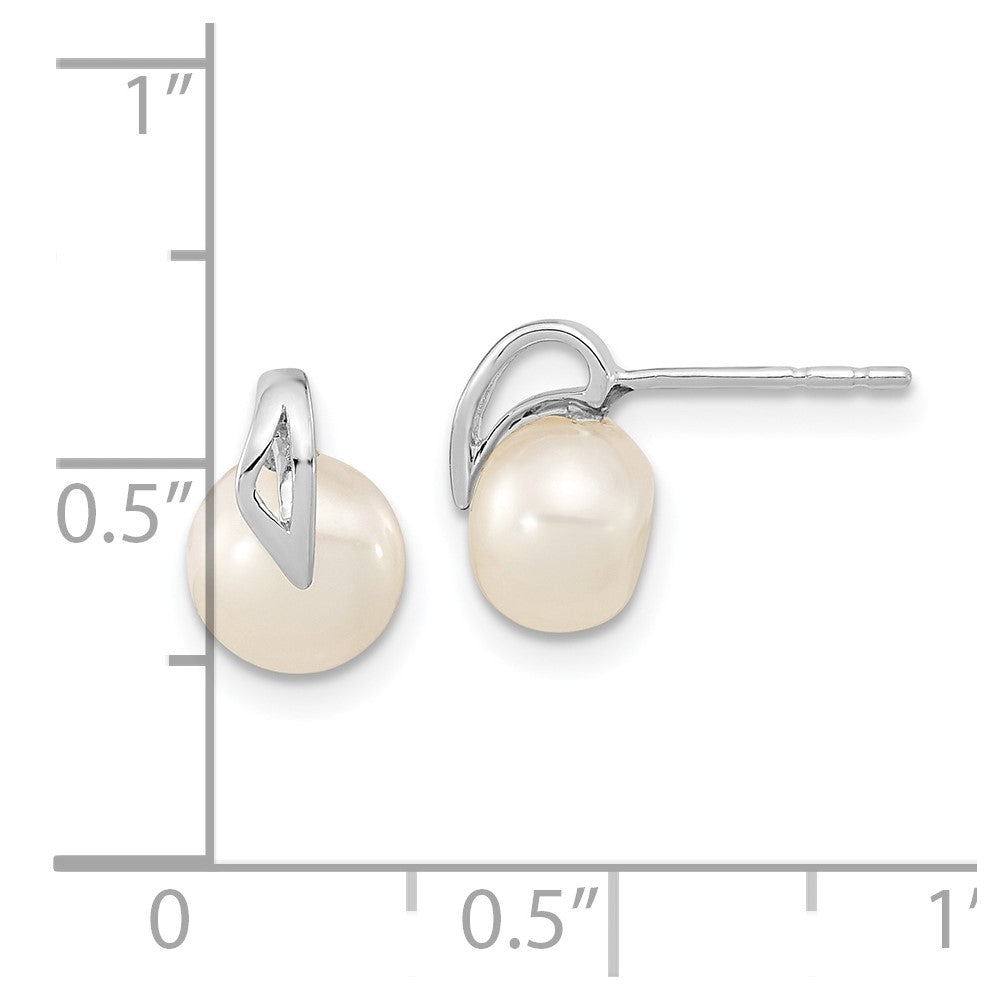 14k White Gold 7-8mm Button Freshwater Cultured Pearl Post Earrings