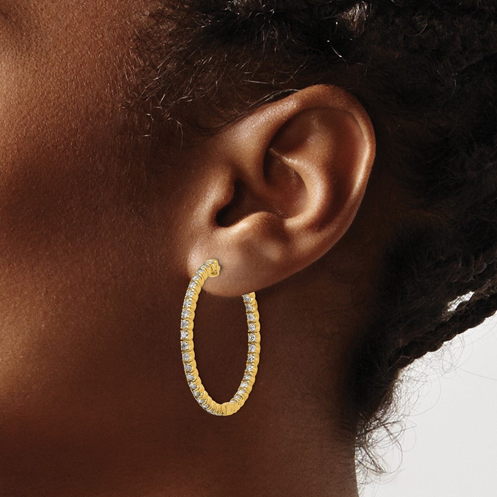 14k Yellow Gold Diamond Round Hoop w/Safety Clasp Earrings