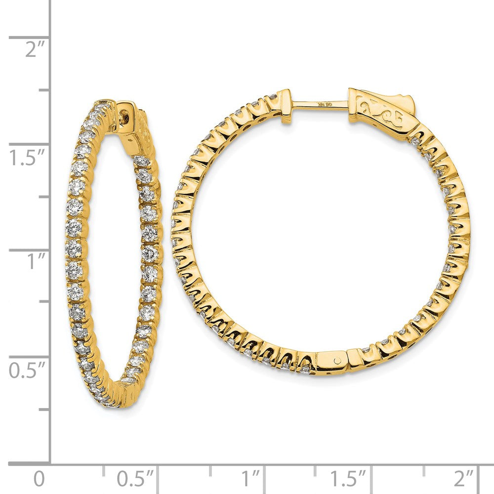 14k Yellow Gold Diamond Round Hoop w/Safety Clasp Earrings