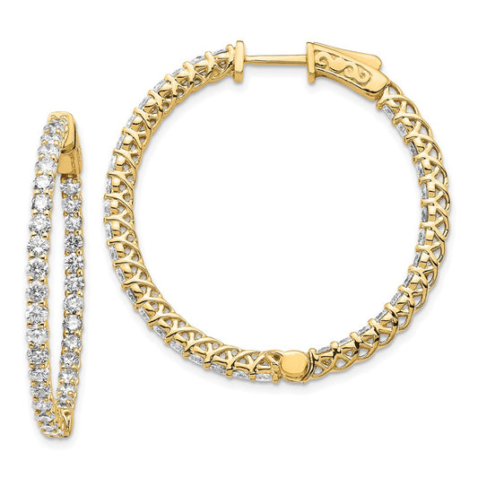 14k Diamond Round Hoop w/Safety Clasp Earrings