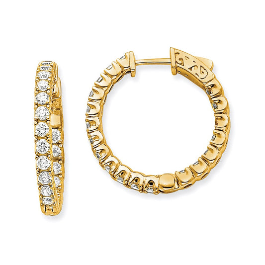 14k Diamond Round Hoop w/Safety Clasp Earrings