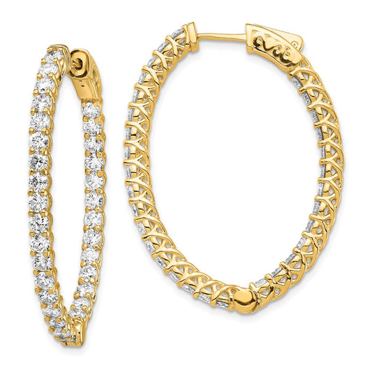 14k Diamond Oval Hoop w/Safety Clasp Earrings