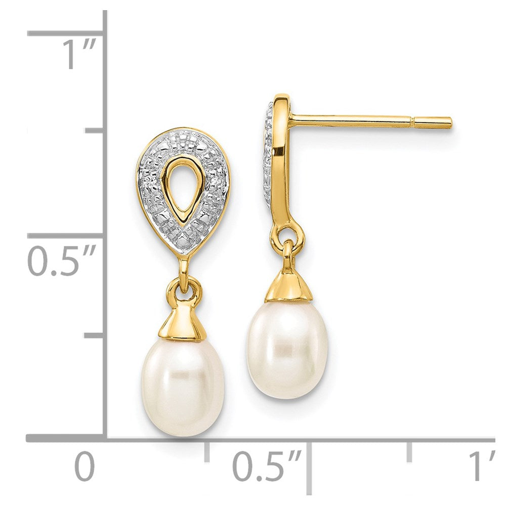 14k 7x5mm White Teardrop FWC Pearl .01ct Diamond Dangle Earrings