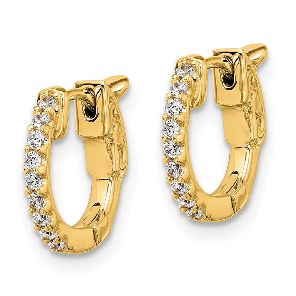 14K .18ct  18-1.3mm Round Hoop w/ Safety Clasp Diamond Earrings