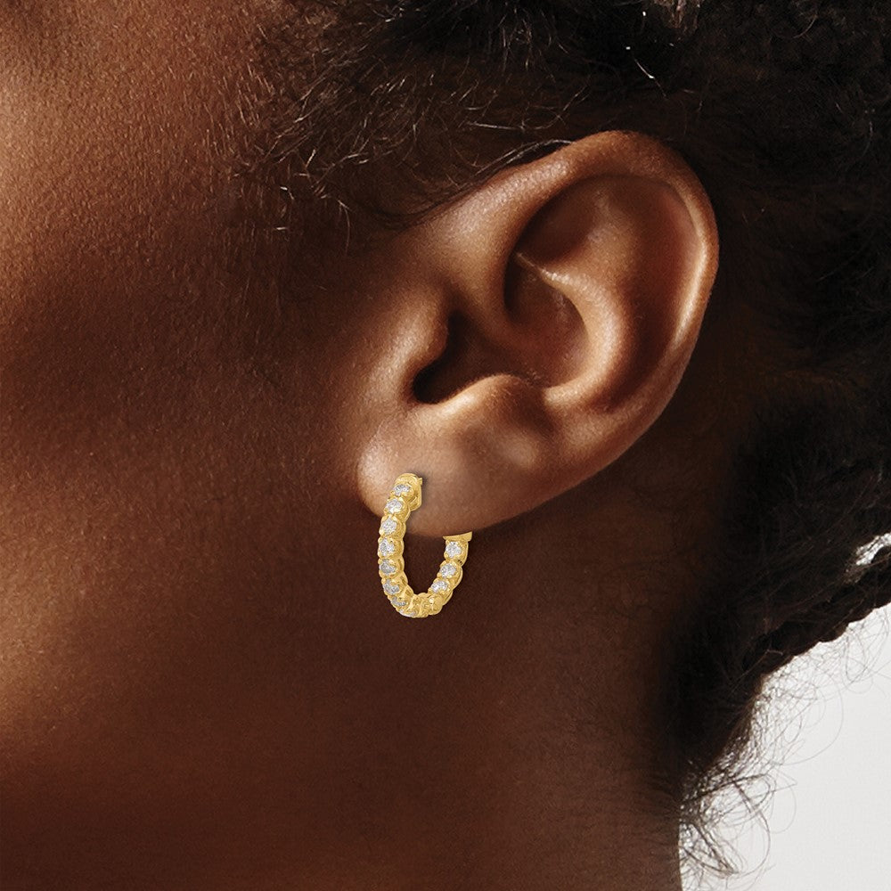 14K Yellow Gold .84ct  24-2.0mm In/Out  Hoop w/ Safety Clasp Diamond Earrings