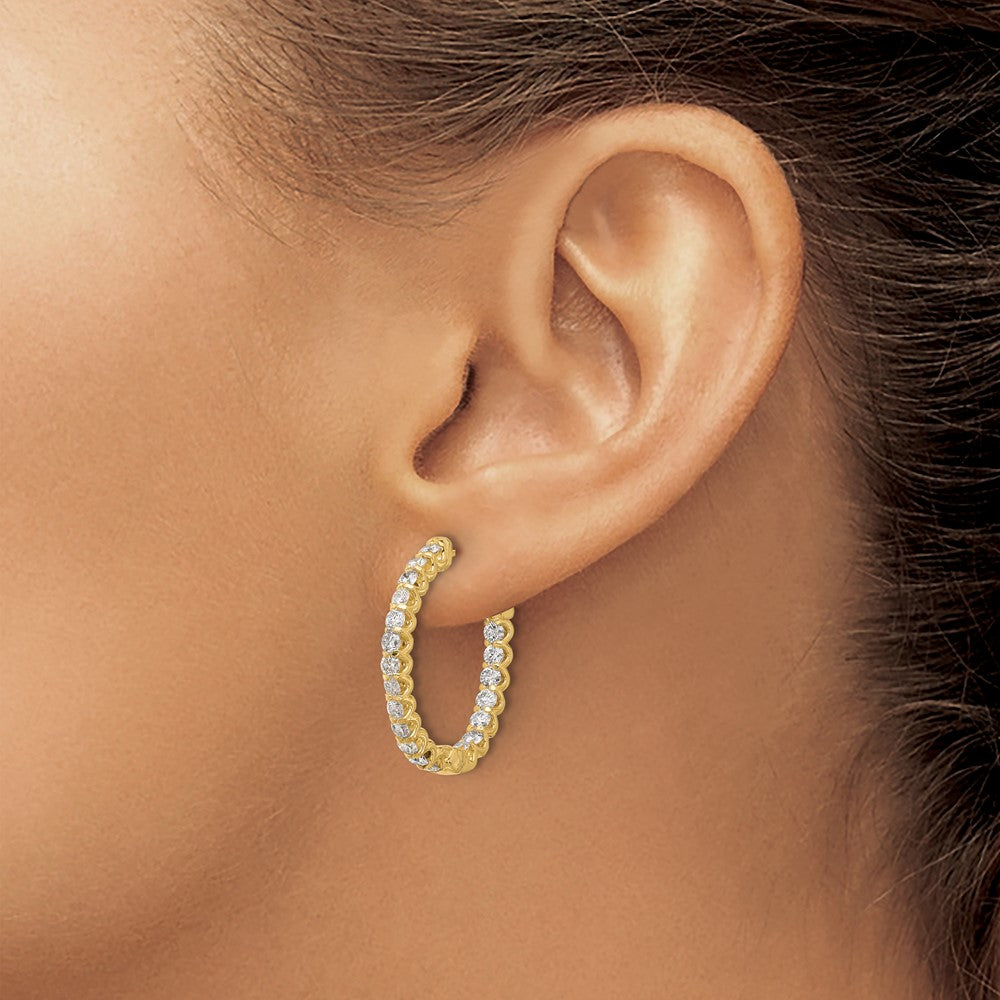 14K 2ct  40-2.3mm In/Out Oval Hoop w/ Safety Clasp Diamond Earrings
