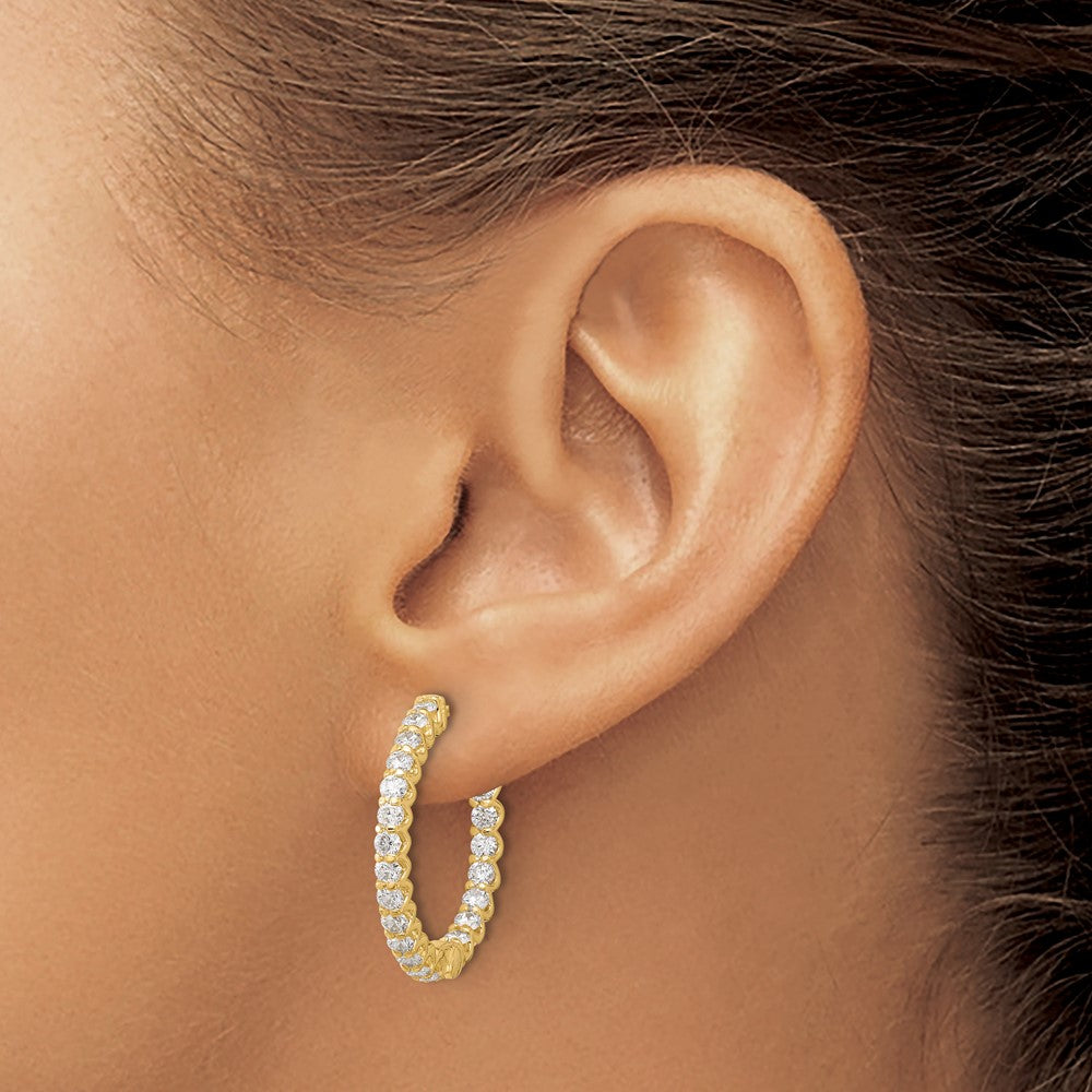 14K Yellow Gold 2.1ct  42-2.3mm In/Out  Hoop w/ Safety Clasp Diamond Earrings