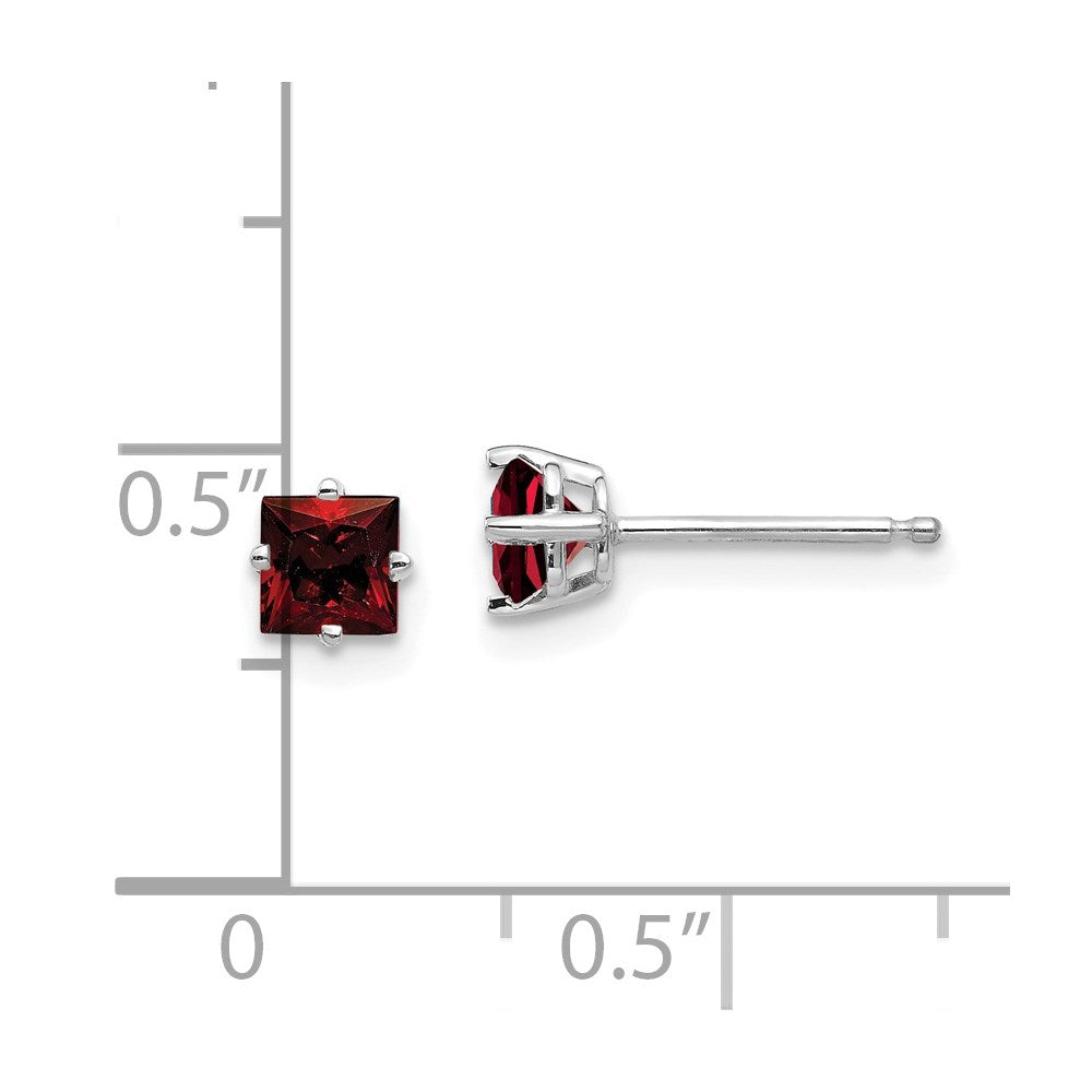 14k White Gold 4mm Princess Cut Garnet Earrings